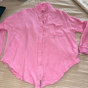 Pink Cotton Gauzey Button Front Shirt medium